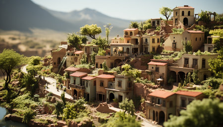 Aerial view of a tropical cityscape, luxury apartments, and palm trees generated by artificial intelligenceの素材