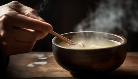A woman hand pouring milk into a coffee cup indoors generated by artificial intelligenceの素材