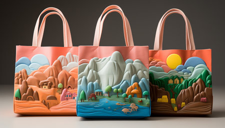 Nature gift: a colorful shopping bag filled with farm fresh produce generated by artificial intelligenceの素材