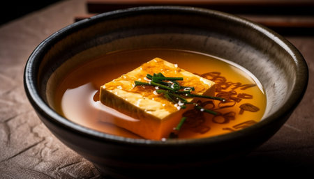 Freshness and heat combine in a gourmet soup for a healthy meal generated by artificial intelligenceの素材