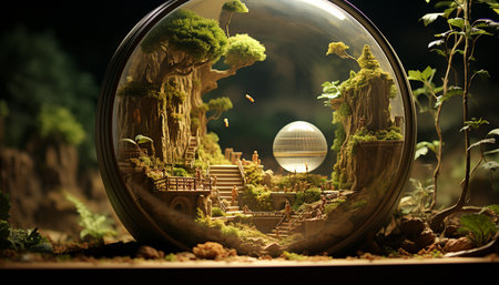 A glowing forest of old trees reflects the spirituality of nature generated by artificial intelligenceの素材