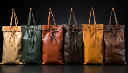 Fashion store showcases a modern collection of elegant leather purses generated by artificial intelligenceの素材