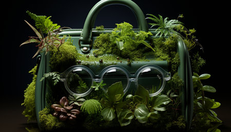 Fresh green leaves grow in nature, symbolizing organic healthy eating generated by artificial intelligenceの素材