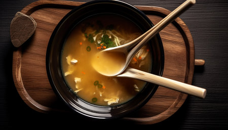 Freshness and heat combine in a gourmet homemade vegetarian meal generated by artificial intelligenceの素材