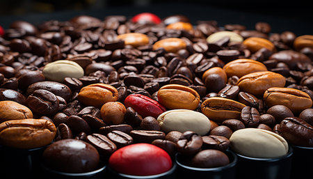 Freshness, dark, gourmet, macro, drink, seed, coffee, cappuccino, addiction, selective focus generated by artificial intelligenceの素材