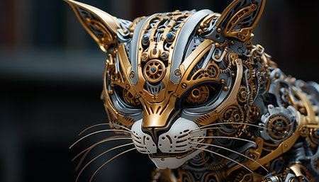 Animal head decoration in gold, mammal metal statue religion generated by artificial intelligenceの素材