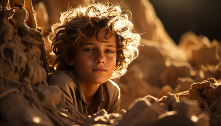 Smiling children playing in nature, innocence and happiness captured generated by artificial intelligenceの素材