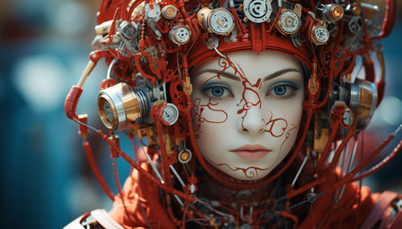 A confident, elegant fashion model with futuristic hairstyle and sensuality generated by artificial intelligenceの素材