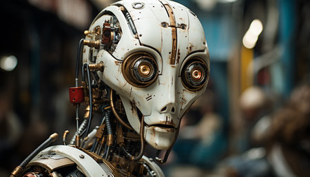 Futuristic robotic arm, metal machinery, science, cyborg, industry, engineering generated by artificial intelligenceの素材