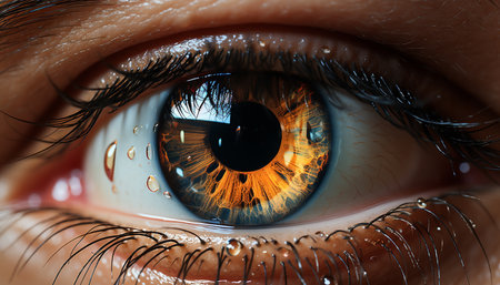 The human eye, looking, iris, macro, watching, optical instrument, beauty, staring, optometry generated by artificial intelligenceの素材