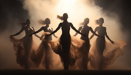 Women in wedding dress dancing on stage, radiating elegance and beauty generated by artificial intelligenceの素材