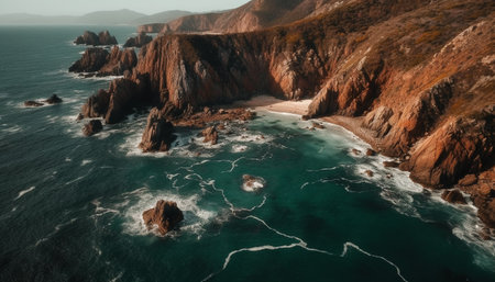 High up on cliff, majestic landscape, eroded sandstone, panoramic beauty generated by artificial intelligenceの素材