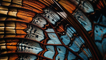 Vibrant colored animal markings on reptile in autumn forest outdoors generated by artificial intelligenceの素材