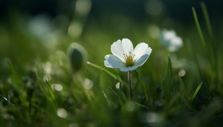 Fresh yellow chamomile blossom in tranquil meadow, close up macro beauty generated by artificial intelligenceの素材
