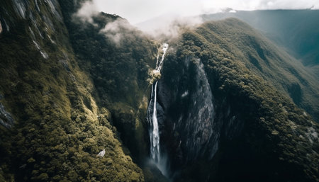 Adventure awaits in the majestic mountain range, surrounded by nature generated by artificial intelligenceの素材