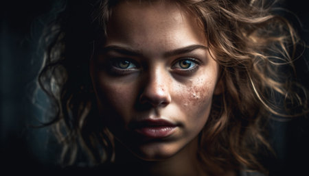 Beautiful young woman exudes elegance and sensuality in headshot portrait generated by artificial intelligenceの素材