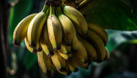 A ripe yellow banana, fresh from nature organic agriculture generated by artificial intelligenceの素材