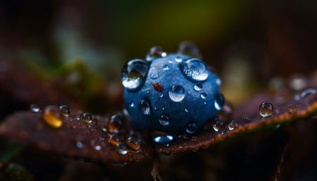 Fresh green leaf with dew drop, wet from summer rain generated by artificial intelligenceの素材
