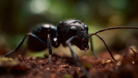 Small green weevil crawls on leaf, magnified in macro generated by artificial intelligenceの素材