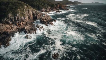 Idyllic beauty in nature high angle view of crashing waves generated by artificial intelligenceの素材