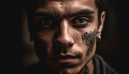 Serious man with beard exudes confidence in spooky fine art portrait generated by artificial intelligenceの素材