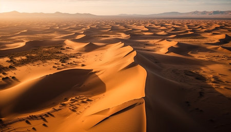 Tranquil sunset over majestic sand dunes in arid Africa generated by artificial intelligenceの素材