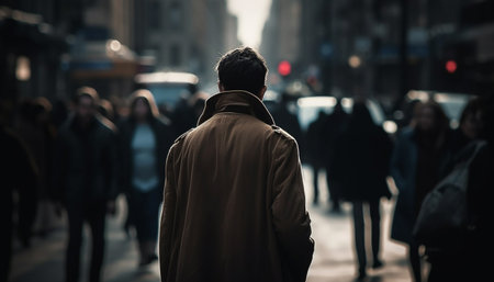 Nighttime rush hour in the city, commuters walking in blur motion generated by artificial intelligenceの素材