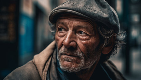Gray haired senior man with beard and mustache looking serious generated by artificial intelligenceの素材