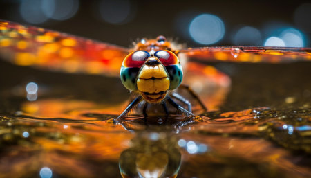 Small insect wet reflection in pond, beauty in nature colors generated by artificial intelligenceの素材