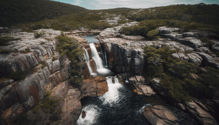 Tranquil scene of majestic mountain range, flowing water and greenery generated by artificial intelligenceの素材