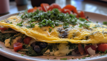 Freshness and healthy eating on a plate of gourmet vegetarian food generated by artificial intelligenceの素材