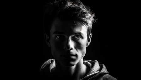 Confident elegance, serious beauty, and sadness in fine art portrait generated by artificial intelligenceの素材