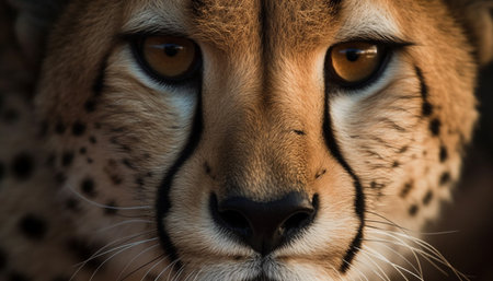 Majestic African cheetah staring with alertness in wilderness area generated by artificial intelligenceの素材