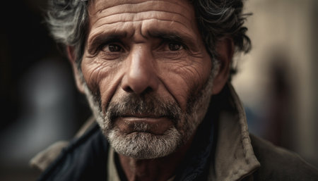 Serious senior man with gray hair and beard looking confident generated by artificial intelligenceの素材