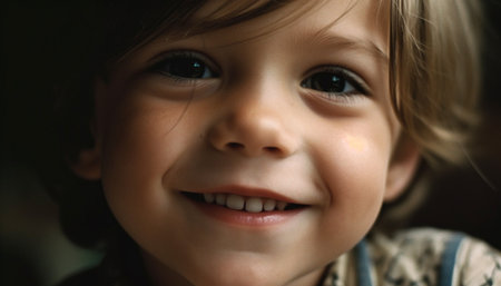 Cute Caucasian toddler smiling for headshot, exuding pure happiness generated by artificial intelligenceの素材