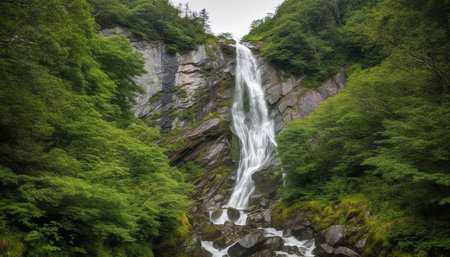 Tranquil scene of flowing water in majestic mountain range generated by artificial intelligenceの素材