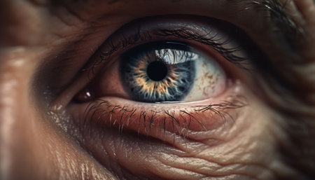 Close up of a human eye looking at camera, blue iris generated by artificial intelligenceの素材