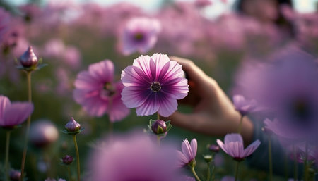 Beauty in nature a meadow of purple and pink flowers generated by artificial intelligenceの素材