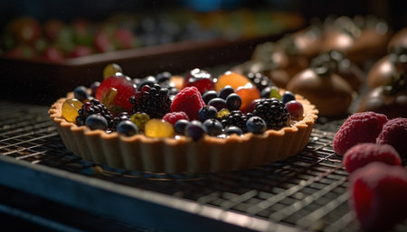 Freshness and sweetness in a homemade berry dessert, a summer indulgence generated by artificial intelligenceの素材