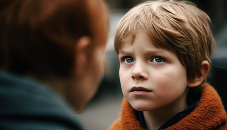 Two cute boys looking at each other, smiling with love generated by artificial intelligenceの素材