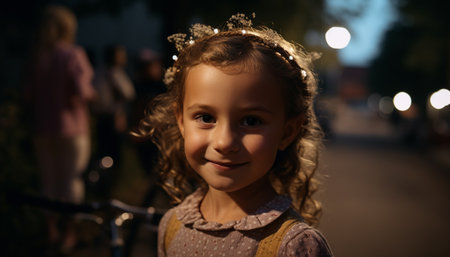 Smiling child, cheerful and cute, looking at camera, carefree princess generated by artificial intelligenceの素材