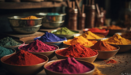 A vibrant collection of spices in a large kitchen store generated by artificial intelligenceの素材