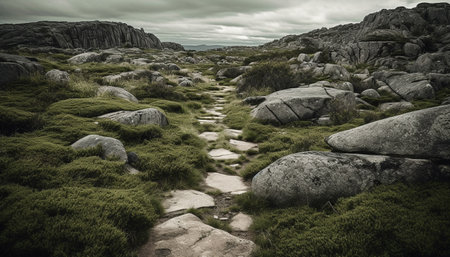 Tranquil scene of a majestic mountain peak in remote nature generated by artificial intelligenceの素材