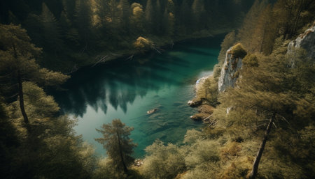 Tranquil scene Majestic mountain peak reflects in flowing water generated by artificial intelligenceの素材