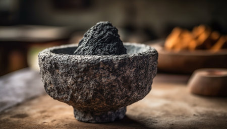 Bowl of organic food on wooden table, indoors, cooking freshness generated by artificial intelligenceの素材
