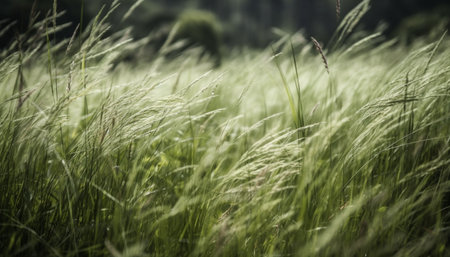 Nature beauty in summer green meadow, fresh growth, and macro environment generated by artificial intelligenceの素材