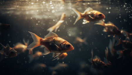 Underwater motion reveals the beauty of aquatic animals swimming freely generated by artificial intelligenceの素材