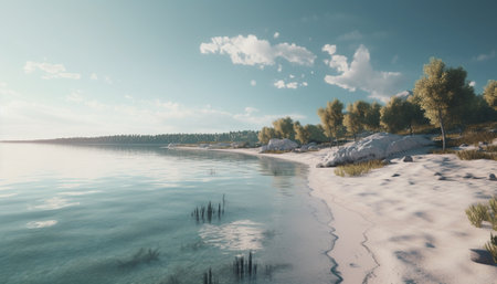 Tranquil scene sunset paints sky, reflecting beauty in nature generated by artificial intelligenceの素材