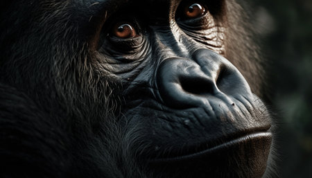 Primate portrait Endangered monkey in African rainforest, staring at camera generated by artificial intelligenceの素材