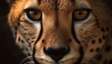Cheetah, feline, spotted, fur, whisker, macro, danger, staring, beauty, wilderness generated by artificial intelligenceの素材